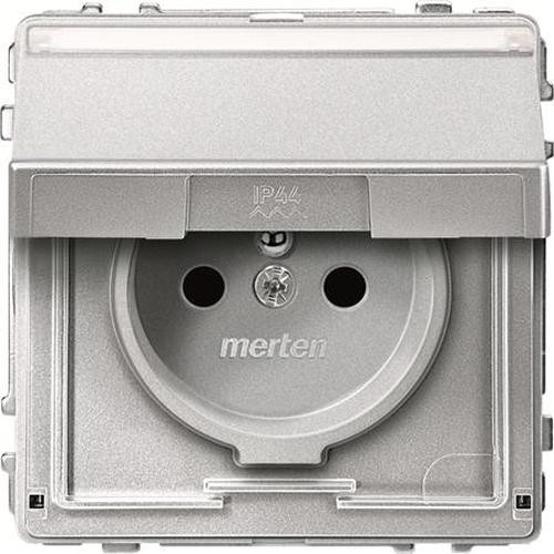 Merten MEG2312-7260 Schuko Steckdosen-Einsatz mit Klappdeckel und Kontrolllicht Aluminium