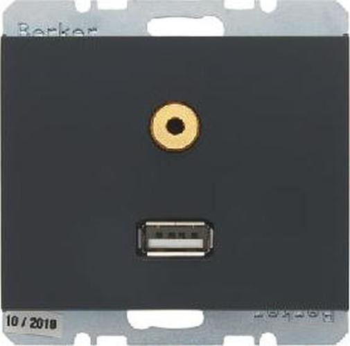 Berker 3315397006 USB/3,5 mm Audio Steckdose K.1 Anthrazit, Matt