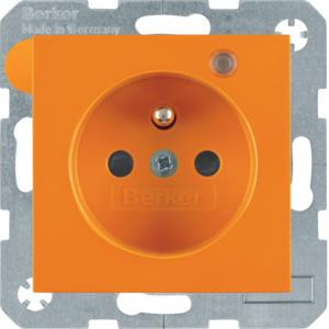 Berker 6765098914 Steckdose mit Schutzkontaktstift, Kontroll-LED u. erh.BS S.1/B.3/B.7 Orange, Gl.