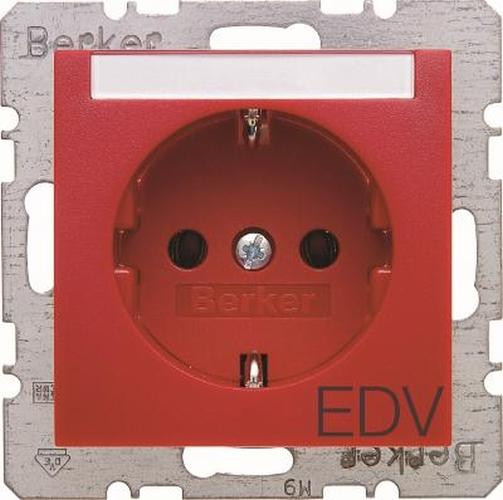 Berker 47508915 Steckdose SCHUKO mit Beschriftungsfeld und Aufdruck S.1 Rot,Glänzend