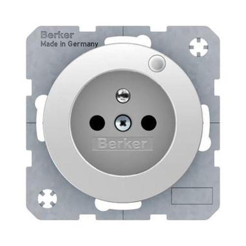 Berker 6765092089 Steckdose mit Schutzkontaktstift und Kontroll-LED R.1/R.3 Polarweiß, Glänzend