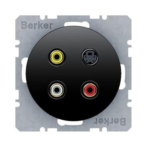 Berker 3315322045 3 x Cinch/S-Video Steckdose R.1/R.3 Schwarz, Glänzend