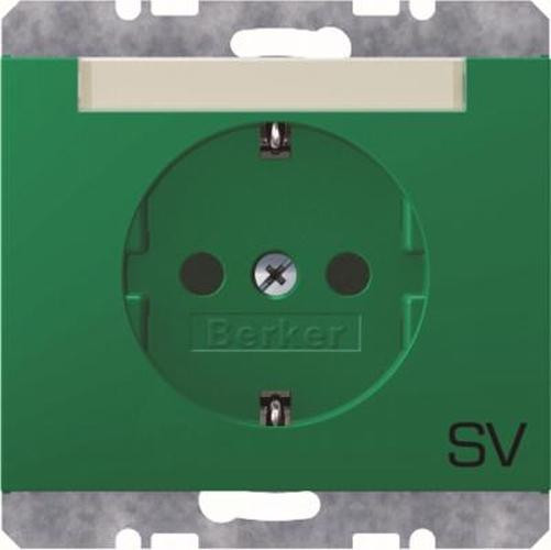 Berker 47397113 Steckdose SCHUKO mit Beschriftungsfeld und Aufdruck K.1/K.5 Grün, Glänzend