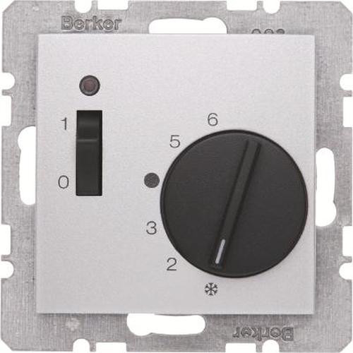 Berker 20311404 Temperaturregler 24 V mit Öffner, Z.-Stk., Wippschalter und LED B.7 Alu, Matt