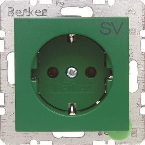 Berker 47438903 Steckdose SCHUKO mit Aufdruck S.1 Grün, Glänzend