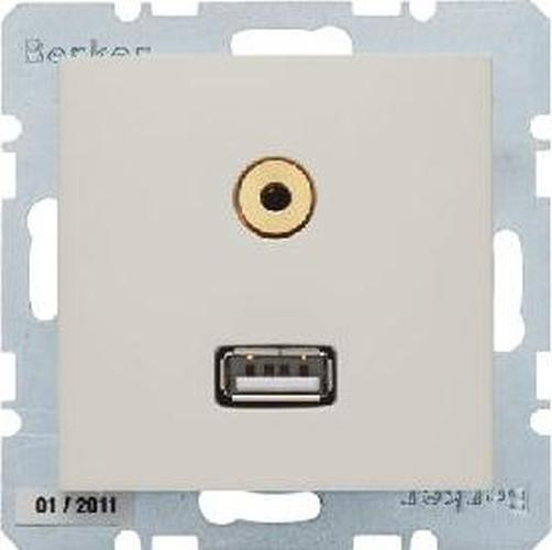 Berker 3315398982 USB/3,5 mm Audio Steckdose S.1 Weiß, Glänzend